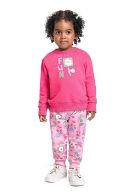 Conjunto Infantil em Moletom Florido Bee Loop Rosa