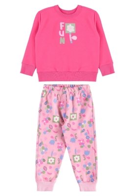 Conjunto Infantil em Moletom Florido Bee Loop Rosa