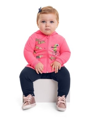Conjunto Jaqueta e Calça Bebê Menina Bee Loop Rosa