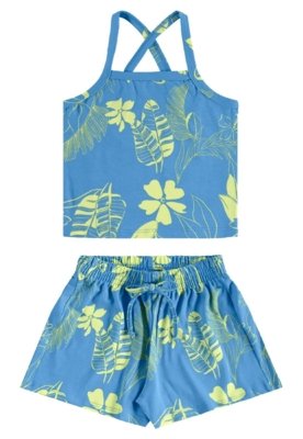 Conjunto Regata Cropped e Short Bee Loop Azul