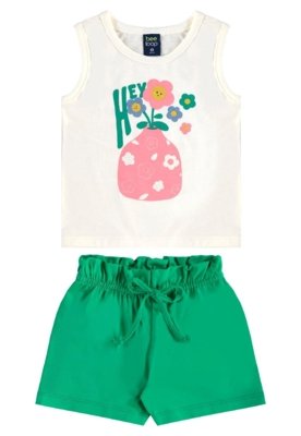 Conjunto Regata Florezinhas Short Bee Loop Bege