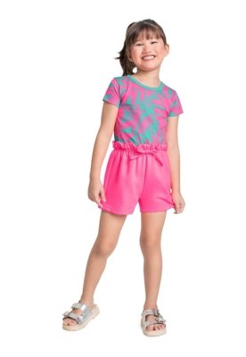 Short Infantil em Moletom para Menina Bee Loop Rosa Pink
