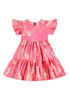 Vestido Infantil Floral em Cotton Bee Loop Rosa