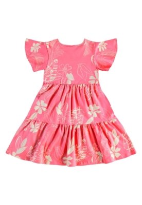 Vestido Infantil Floral em Cotton Bee Loop Rosa