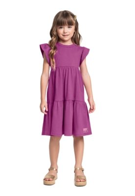 Vestido Infantil Manga Curta Bee Loop Roxo