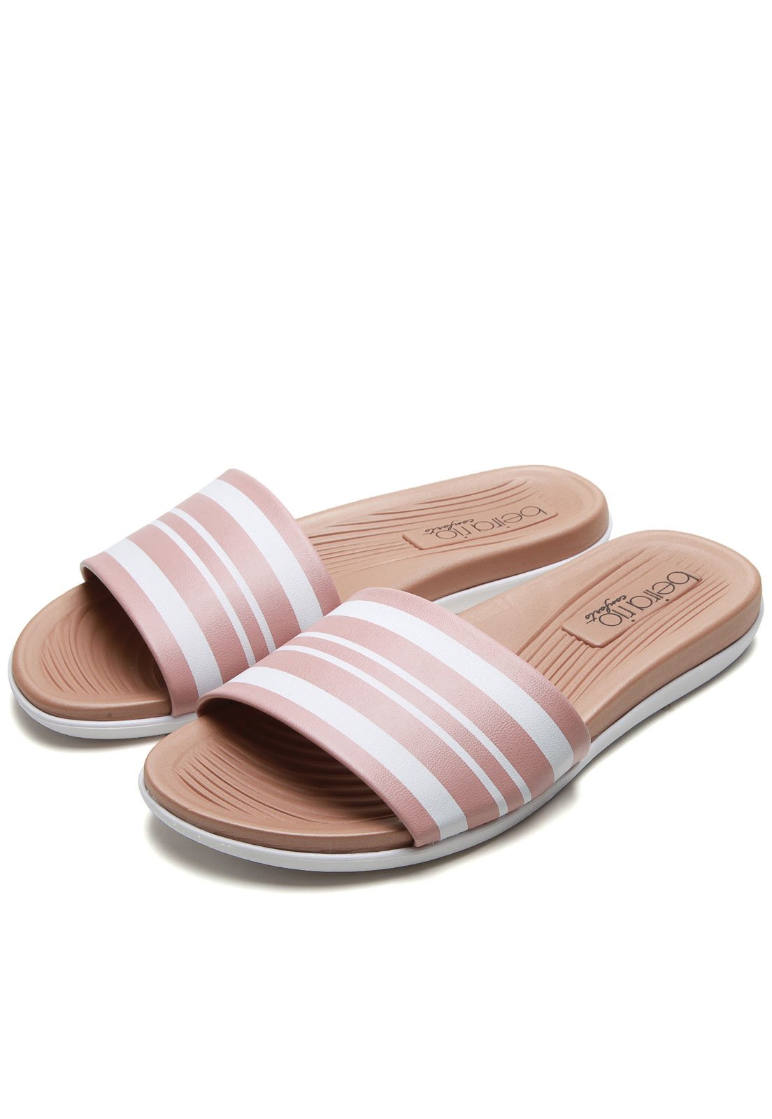 Chinelo Slide Beira Rio Listras Bege - Compre Agora | Dafiti Brasil