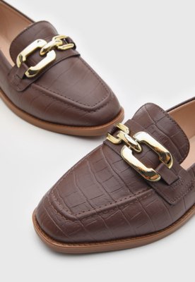 Mocassim Feminino Beira Rio Couro Croco Marrom