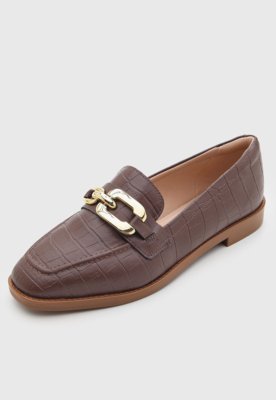 Mocassim Feminino Beira Rio Couro Croco Marrom