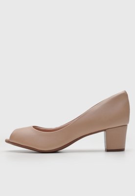 Peep Toe Beira Rio Salto Grosso Bege