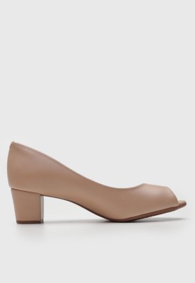 Peep Toe Beira Rio Salto Grosso Bege