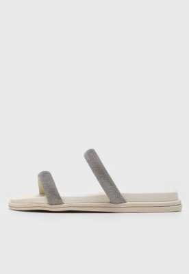 Rasteira Aberta Beira Rio Tiras Brilhantes Off-White