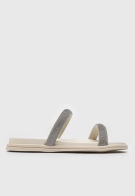 Rasteira Aberta Beira Rio Tiras Brilhantes Off-White