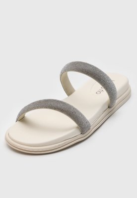 Rasteira Aberta Beira Rio Tiras Brilhantes Off-White