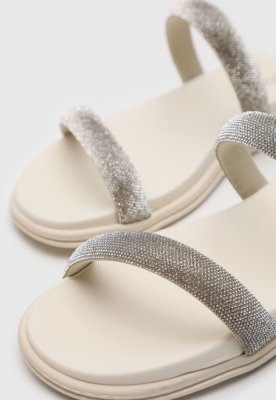 Rasteira Aberta Beira Rio Tiras Brilhantes Off-White