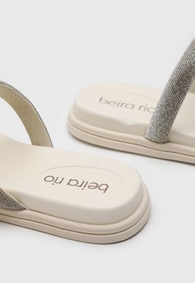 Rasteira Aberta Beira Rio Tiras Brilhantes Off-White