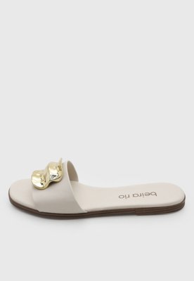 Rasteira Feminina Beira Rio Aberta Detalhe Dourado Off-white