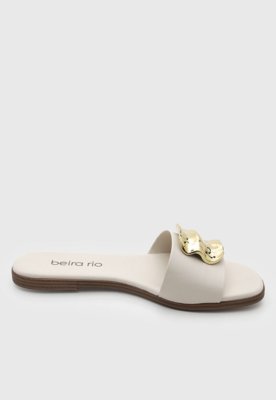 Rasteira Feminina Beira Rio Aberta Detalhe Dourado Off-white