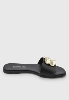 Rasteira Feminina Beira Rio Detalhe Dourado Preta