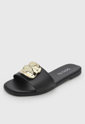 Rasteira Feminina Beira Rio Detalhe Dourado Preta