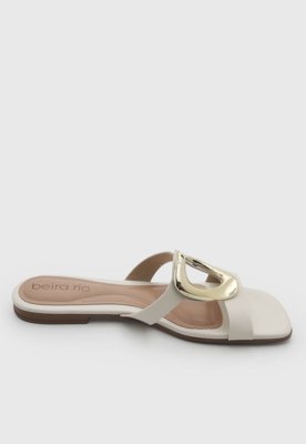 Rasteira Feminina Beira Rio Detalhe Metalizado Off-White
