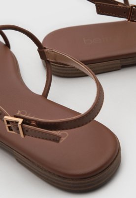 Rasteira Feminina Beira Rio Detalhe Pérolas Marrom