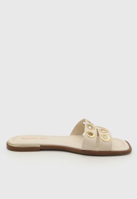 Rasteira Feminina Beira Rio Detalhes Dourados Off-White