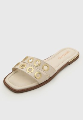 Rasteira Feminina Beira Rio Detalhes Dourados Off-White