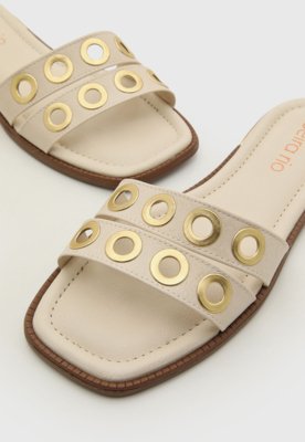 Rasteira Feminina Beira Rio Detalhes Dourados Off-White
