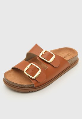 Rasteira Feminina Beira Rio Slide Fivelas Marrom