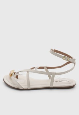Rasteira Feminina Beira Rio Tiras Fechamento Fivela Off-White