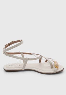 Rasteira Feminina Beira Rio Tiras Fechamento Fivela Off-White