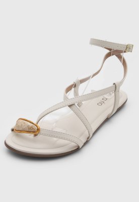 Rasteira Feminina Beira Rio Tiras Fechamento Fivela Off-White