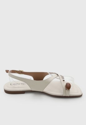 Rasteira Feminina Beira Rio Tiras Fechamento Fivela Off-white