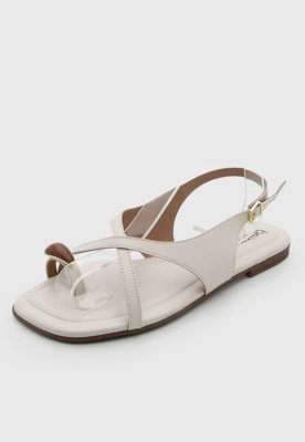 Rasteira Feminina Beira Rio Tiras Fechamento Fivela Off-white