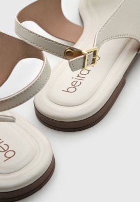 Rasteira Feminina Beira Rio Tiras Fechamento Fivela Off-white