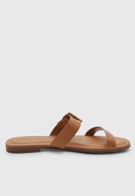 Rasteira Feminina Beira Rio Tiras Fivela Caramelo