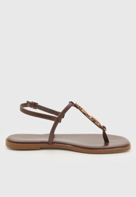 Rasteira Feminina Beira Rio Tiras Pedrarias Marrom