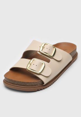 Rasteira Papete Beira Rio Tiras De Fivela Off-White