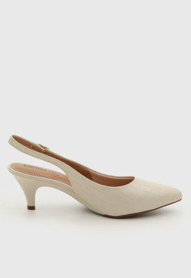 Scarpin Beira Rio Bico Fino Croco Off-White