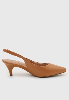 Scarpin Feminino Beira Rio Slingback Textura Croco Caramelo