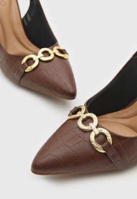 Scarpin Feminino Beira Rio Textura Croco Marrom