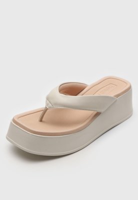 Tamanco Flatform Beira Rio Liso Off-White