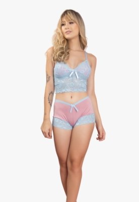 Baby Doll Bella Fiore Modas Rendado Andreza Rosa