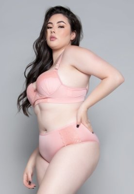 Conjunto de Lingerie Bella Fiore Modas Plus Size Sutiã Reforçado Com Bojo Calcinha Rosa Claro