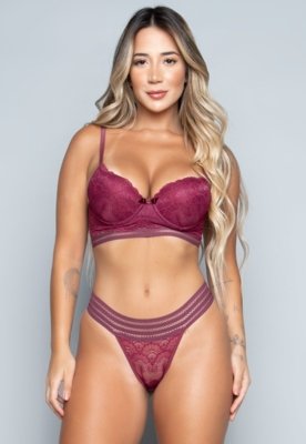 Kit 3 Conjuntos Lingerie Modas Bojo e Renda Com Elástico Multicolorido