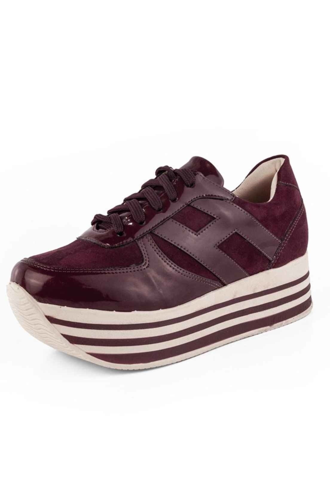 tênis camurça flatform vinho