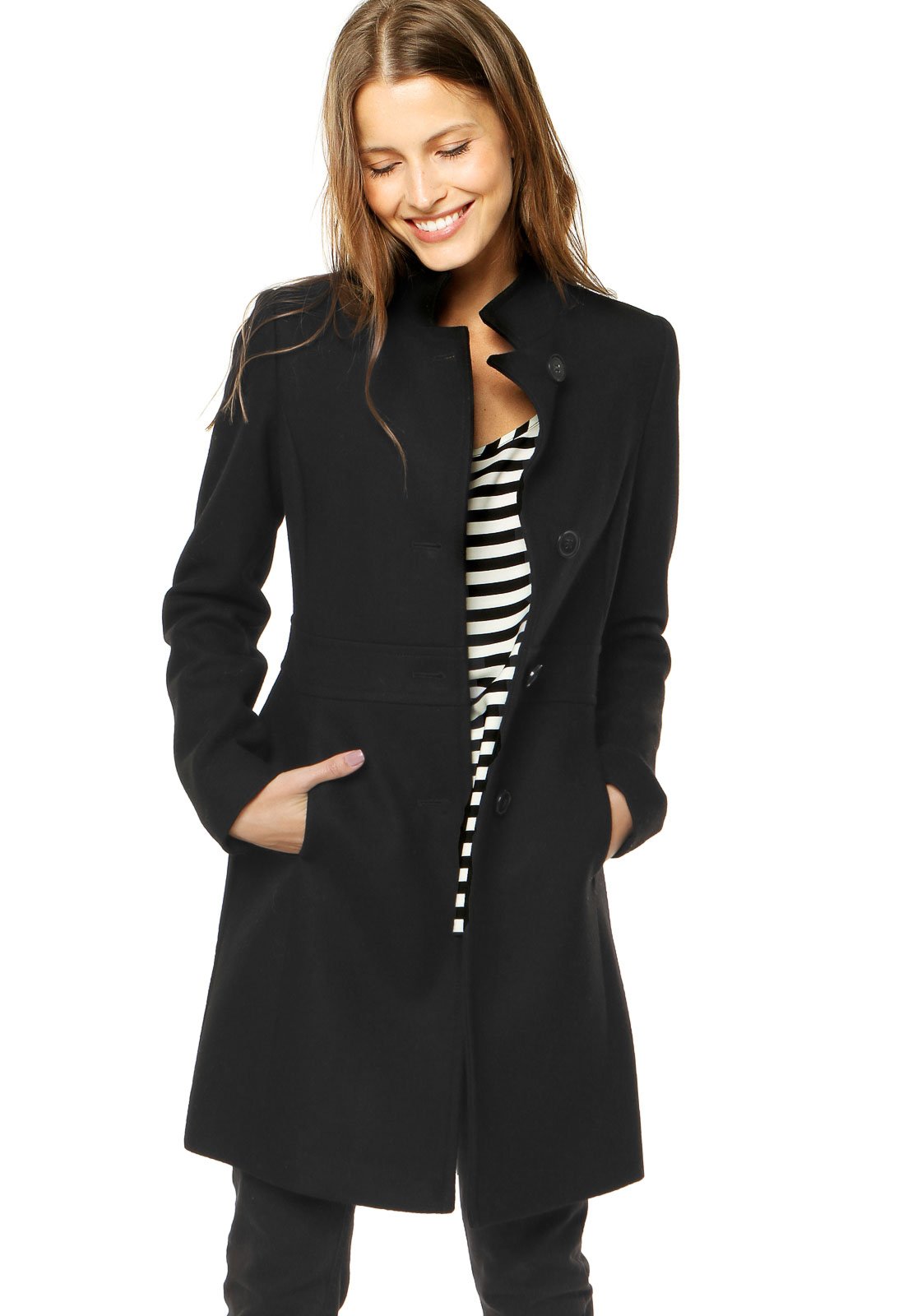 casaco preto longo feminino