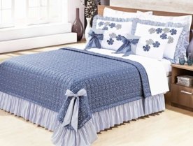 Kit Colcha Doce Lar King cor Azul com 7 peças Menor preço em Kit Colcha Doce Lar King cor Azul com 7 peças