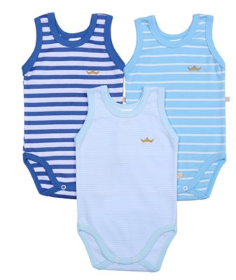 Kit 3 Peças Body Regata Best Club Baby Listrado Azul e Branco Menor preço em Kit 3 Peças Body Regata Best Club Baby Listrado Azul e Branco