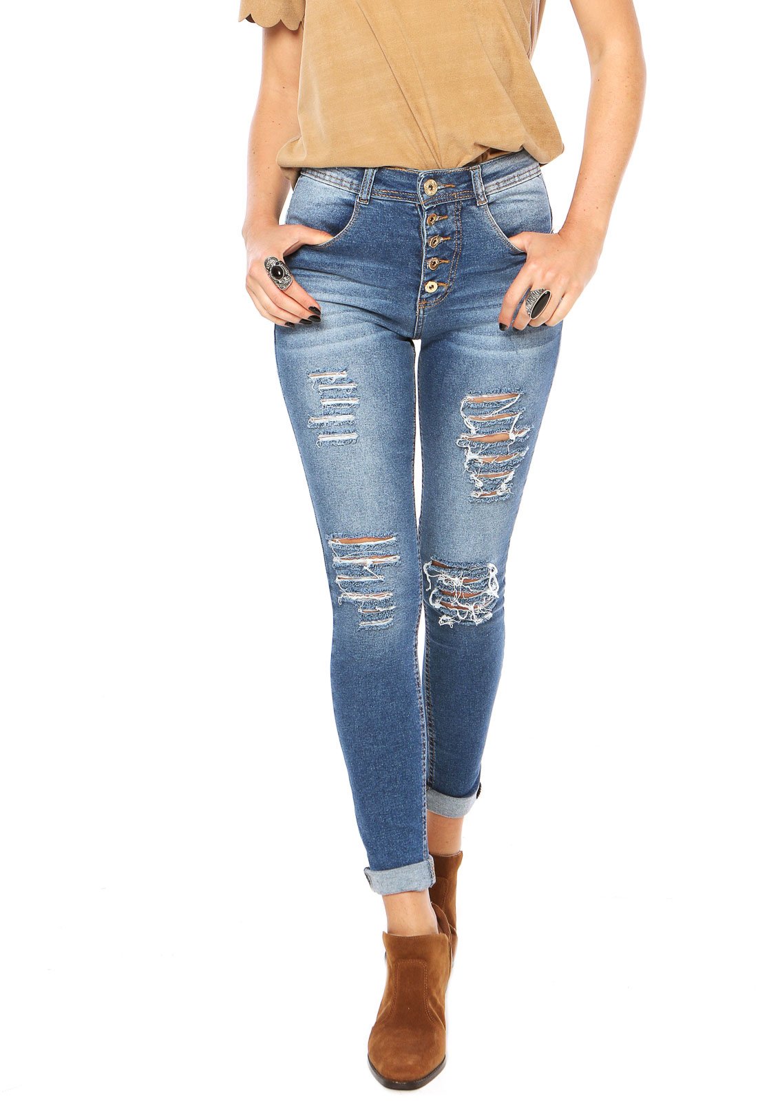 calca jeans skinny rasgada